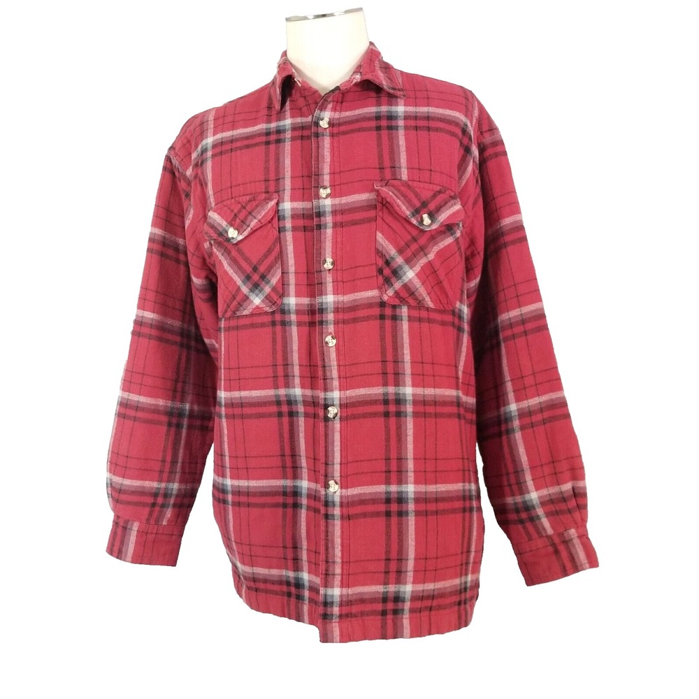 Northcrest Flannel Shirt Jacket Mens Large Red Plaid Insulated Shacket